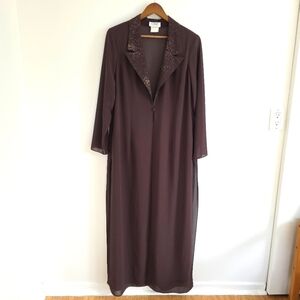 Vintage sheer Brown Floor Length Duster Blazer with Gold Embellished Collar